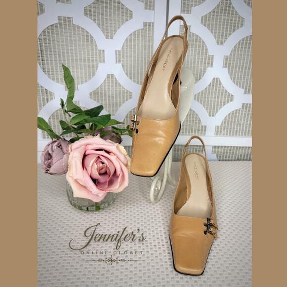 3/$25 Nine West Women's Indra Camel Buckle Detail Slingback Heels Size 7 - Picture 2 of 16